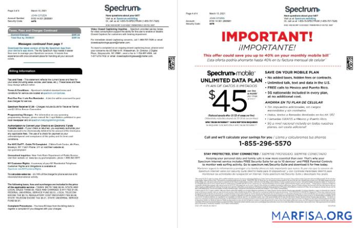 Blank USA Spectrum utility bill template in Word and PDF format (4 pages) 3 4